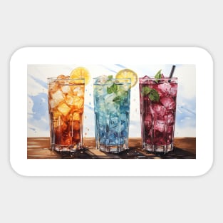 Colorful Cocktail with Ice and Lime Watercolor Sticker